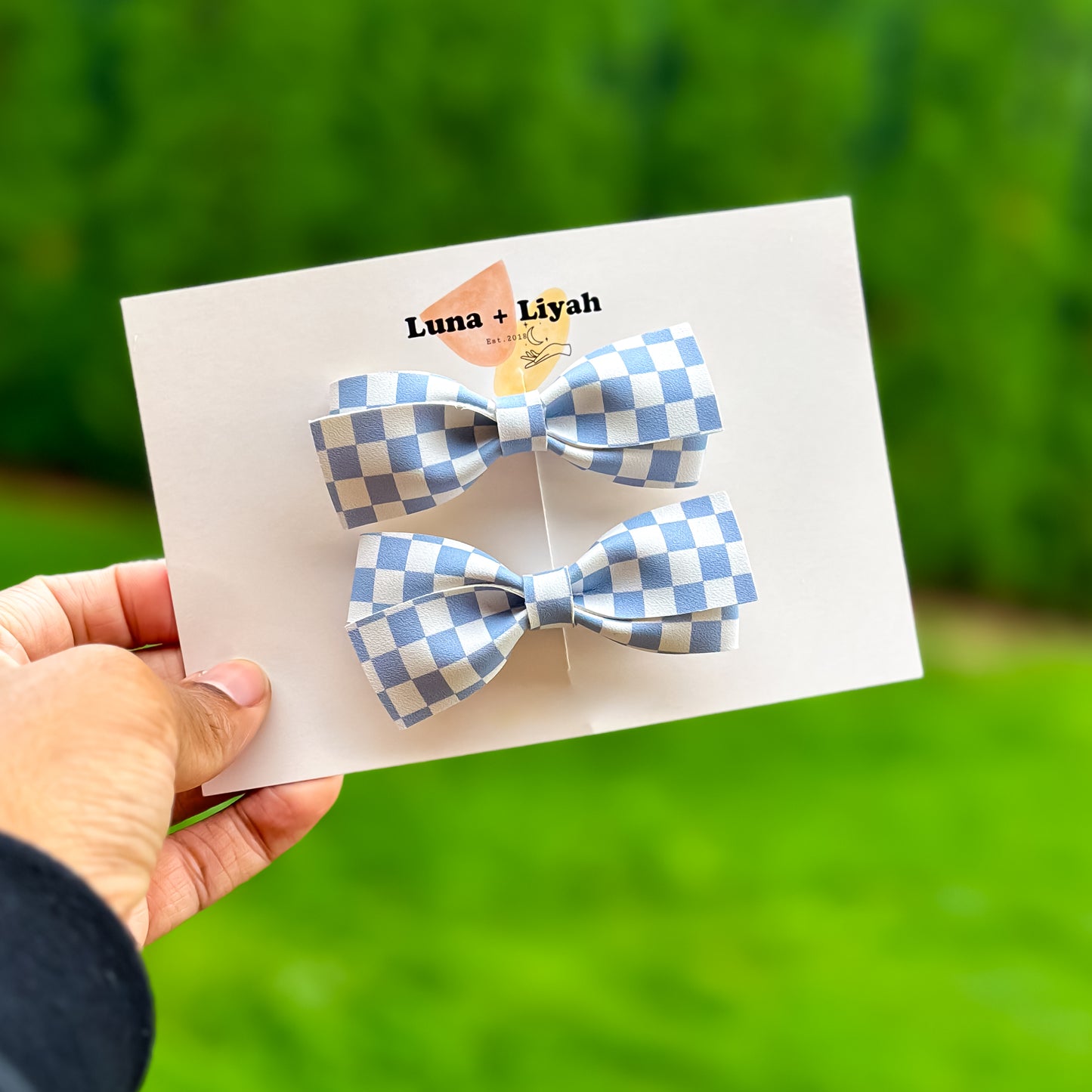 Pigtails - Dusty Blue Checkers