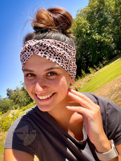 DBP Thick Twisted Headband - Peach Leopard - Adult Size