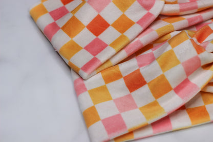 Velvet Twisted Headband - Checkered Yellow/Orange/Pink - Adult Size