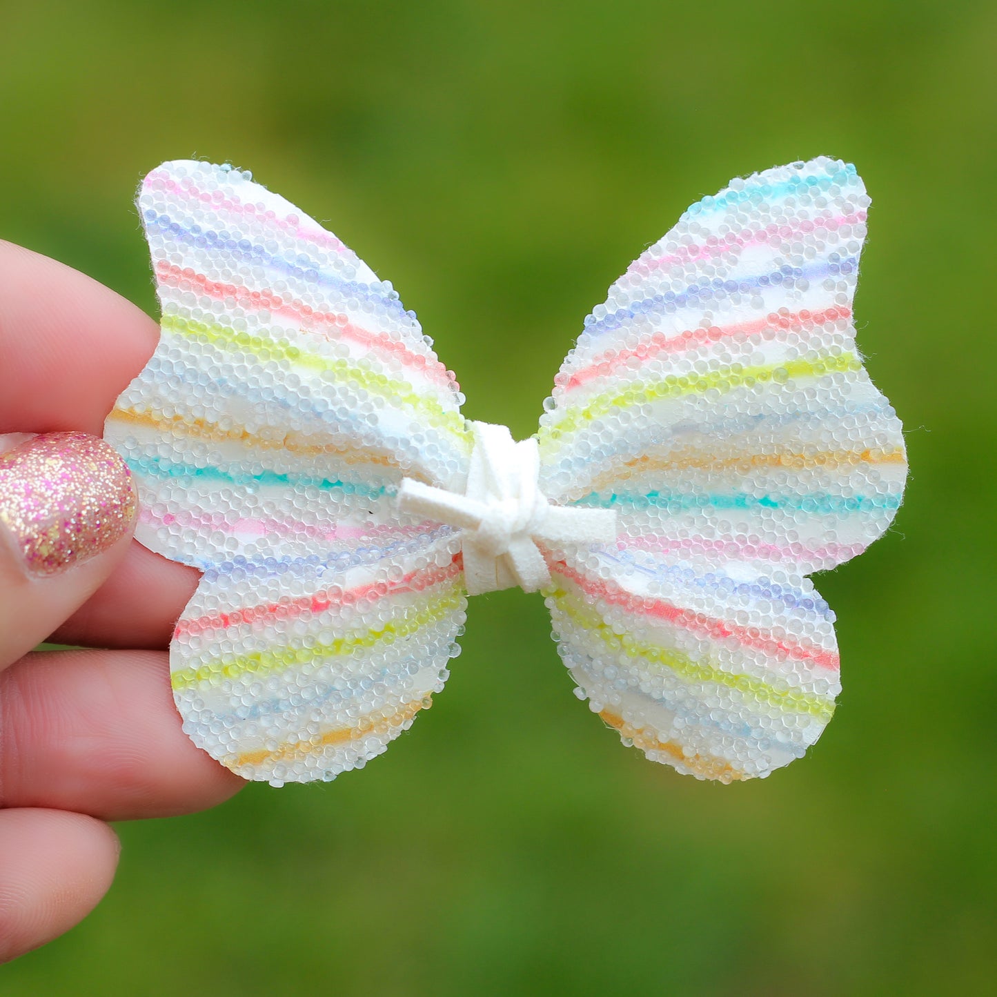 butterfly bows - rainbow stripes pearled