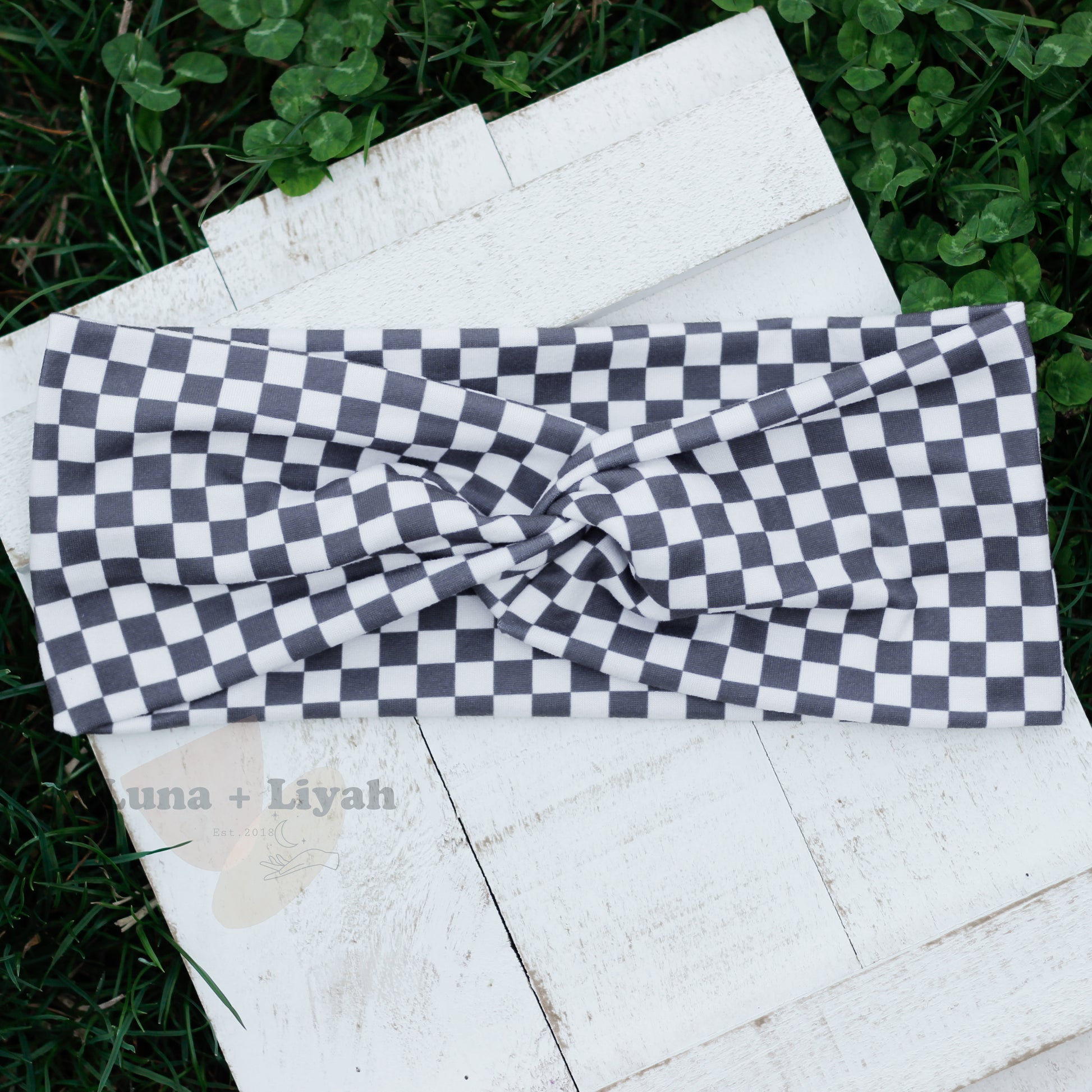 twisted headband - muted checkerboard - adult size