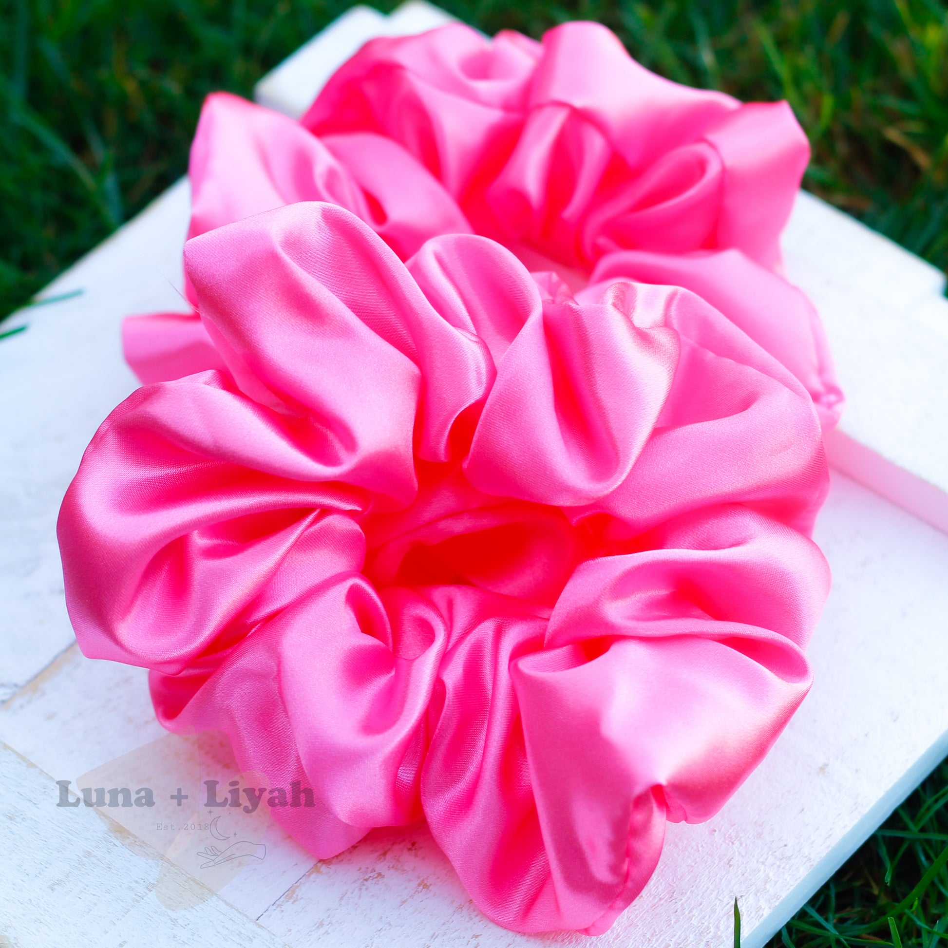 satin scrunchies - solid pink luxe