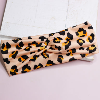 dbp thick twisted headband - peach leopard - child & adult size