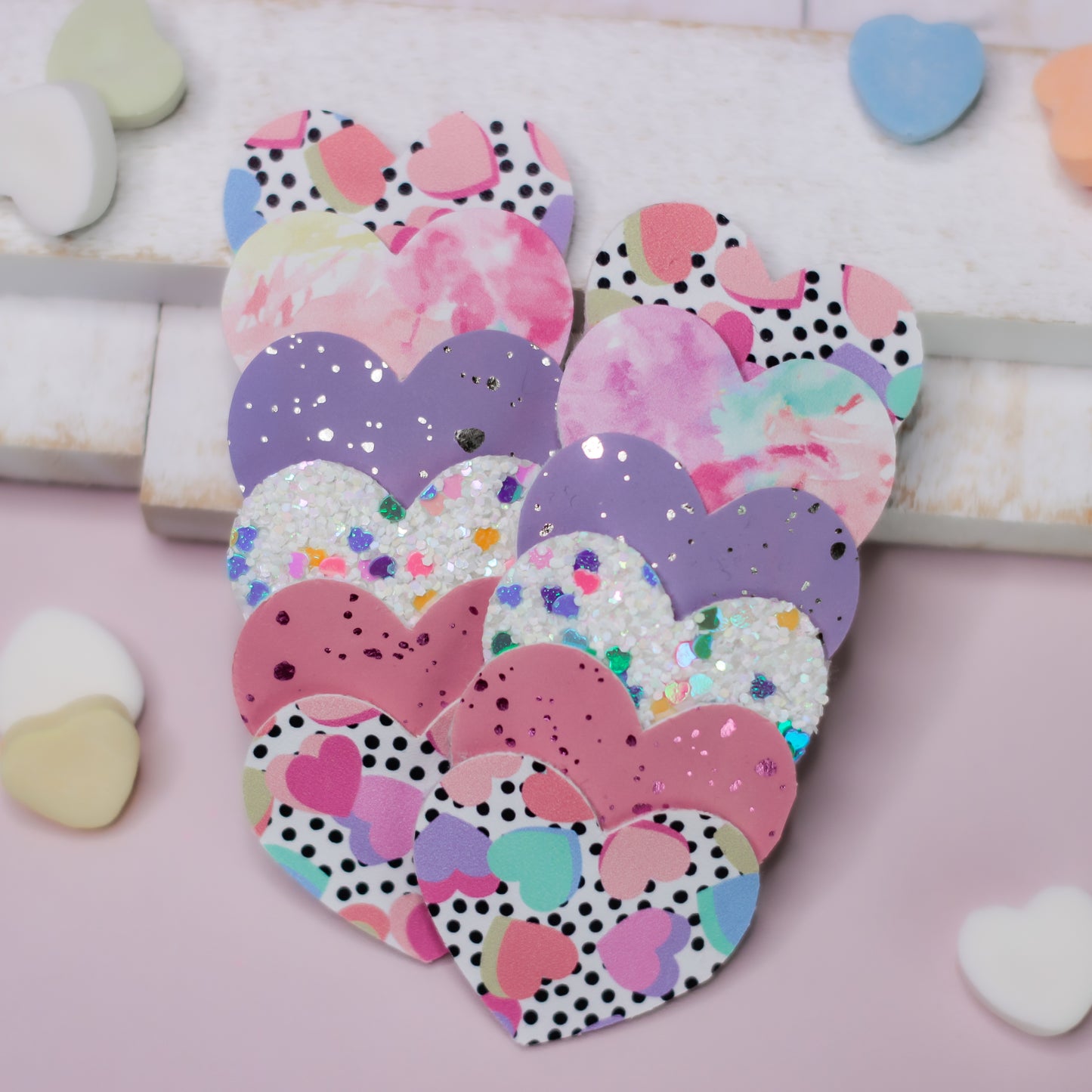Stacked Heart Clip - Pastel Hearts & Polka Dots