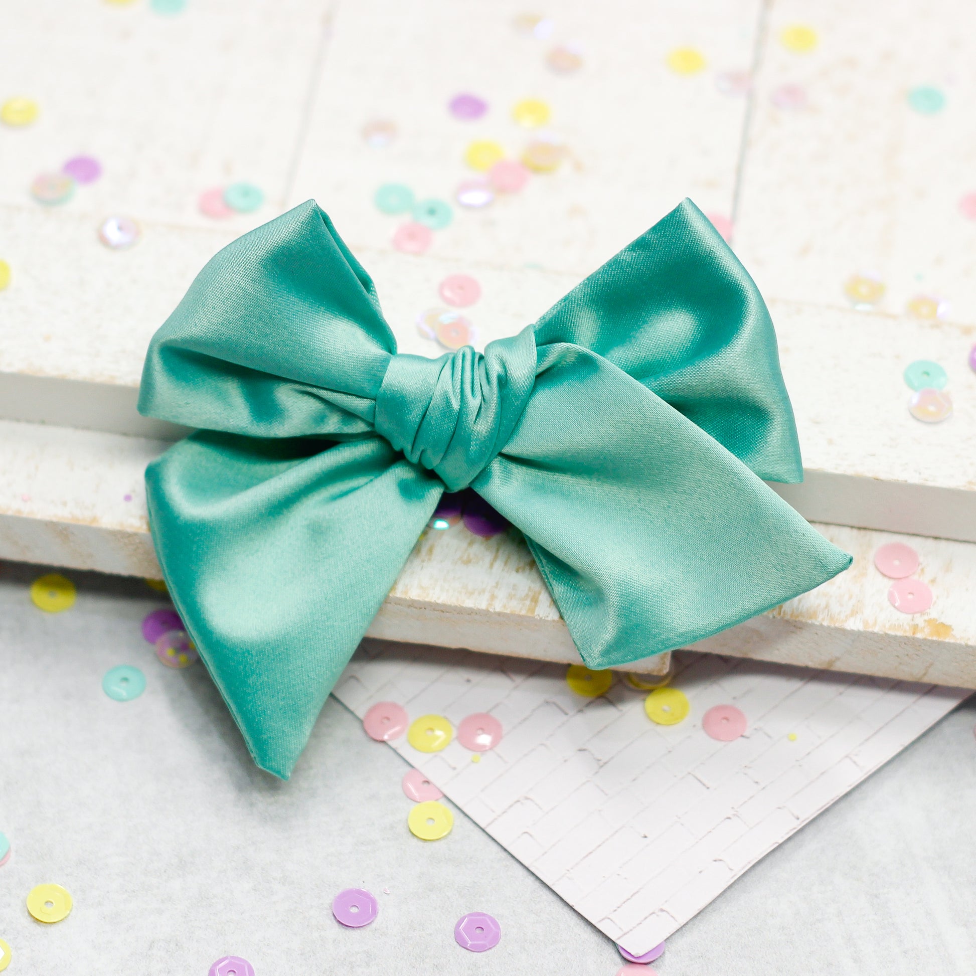hand tied bow -  spring satin green