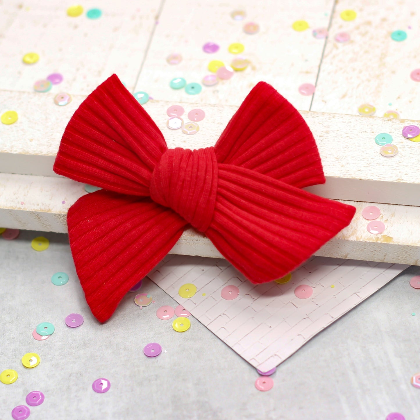 hand tied bow -  spring rib knit red