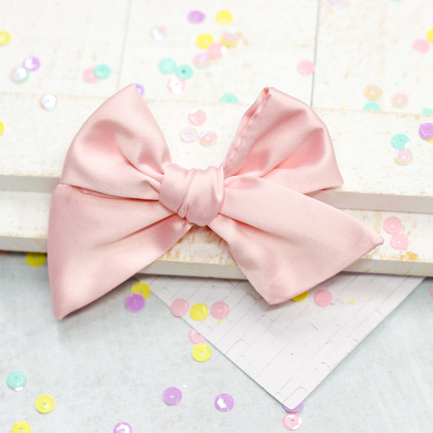 hand tied bow -  spring satin pink