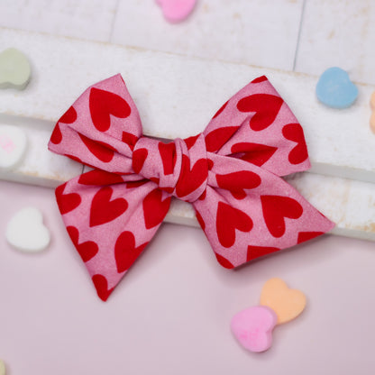 Hand Tied Bow - Red Hearts